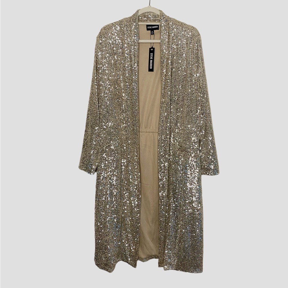 STEVE MADDEN Show Stopper Duster Silver Disco NWT Small - Picture 6 of 10